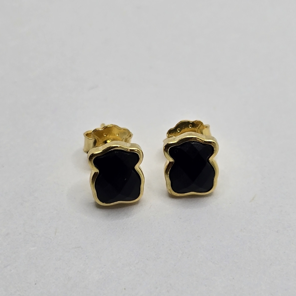 Tous Vermeil over Silver Color Earrings with faceted onyx 9mm - Picture 3 of 9